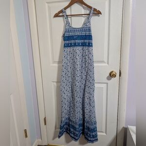Geeta Womens Dress Blue White 100% Rayon India Maxi Spaghetti Strap Free Size